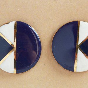 Navy Blue, Gold and White Button Earrings